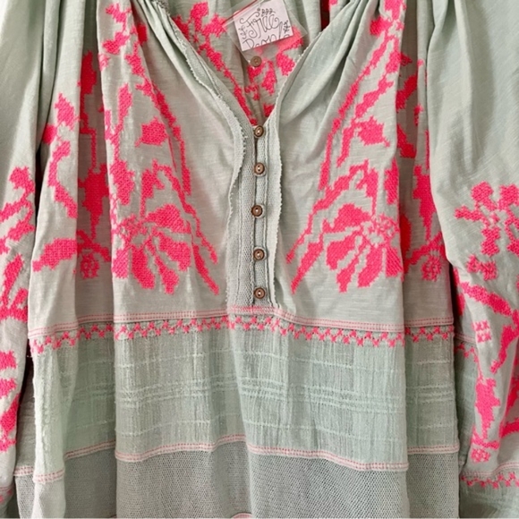 Free People Persuasion Mint Pink Embroidered Oversized Puff Sleeve Tunic… - Picture 10 of 11